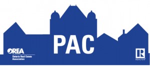 blue silhouette of the legislature buildings with the PAC, OREA and REALTOR logos in white