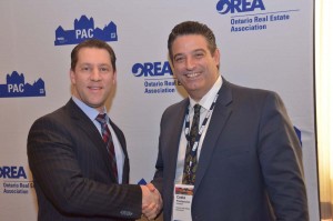 Minister of Government and Consumer Services, David Orazietti, with 2014 OREA President, Costa Poulopoulos